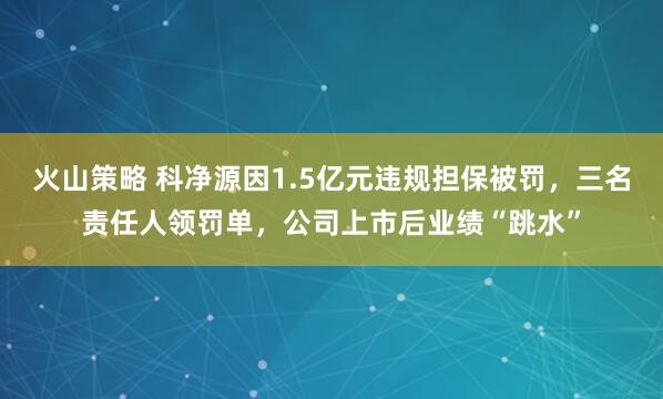 火山策略 科净源因1.5亿元违规担保被罚，三名责任人领罚单，公司上市后业绩“跳水”