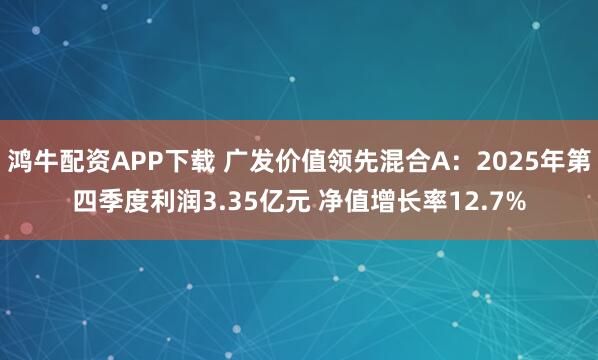 鸿牛配资APP下载 广发价值领先混合A：2025年第四季度利润3.35亿元 净值增长率12.7%